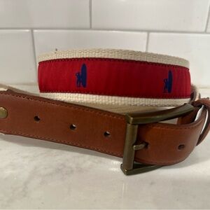 johnnie-O Brown Leather Belt with Red and Cream Accents - Surfer